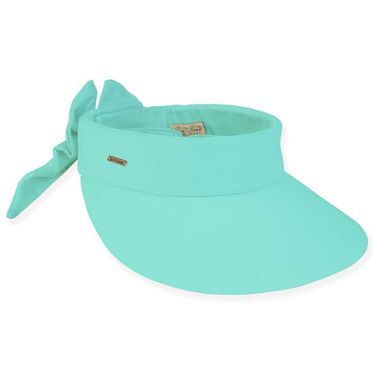 Petite Cotton Wide Brim Sun Visor with Bow - Sun 'N' Sand Hats Visor Cap Sun N Sand Hats HH2968E Light Green Small(54-57 cm)