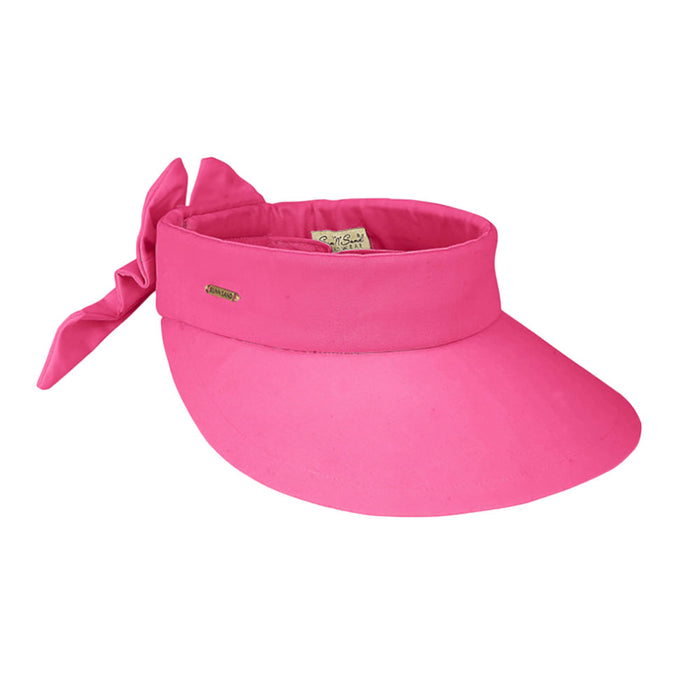 Petite Cotton Wide Brim Sun Visor with Bow - Sun 'N' Sand Hats Visor Cap Sun N Sand Hats HH2968I Hot Pink Small(54-57 cm)