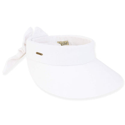 Petite Cotton Wide Brim Sun Visor with Bow - Sun 'N' Sand Hats Visor Cap Sun N Sand Hats HH2968A White Small(54-57 cm)