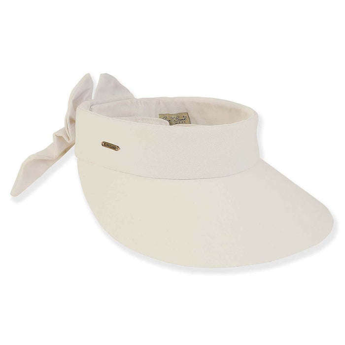Petite Cotton Wide Brim Sun Visor with Bow - Sun 'N' Sand Hats Visor Cap Sun N Sand Hats