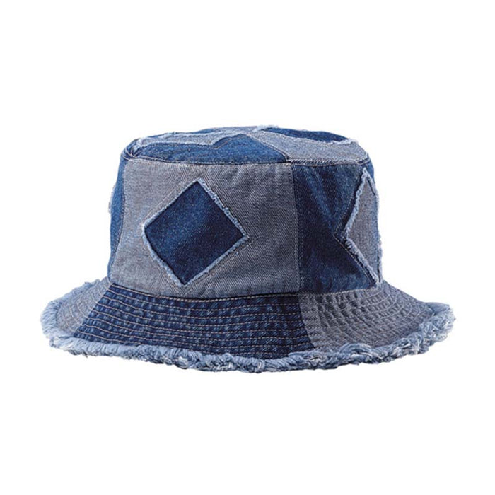 Petite Denim Bucket Hat with Diamond Pattern for Small Heads Bucket Hat MegaCI MC7890Y Denim Small (54 cm)