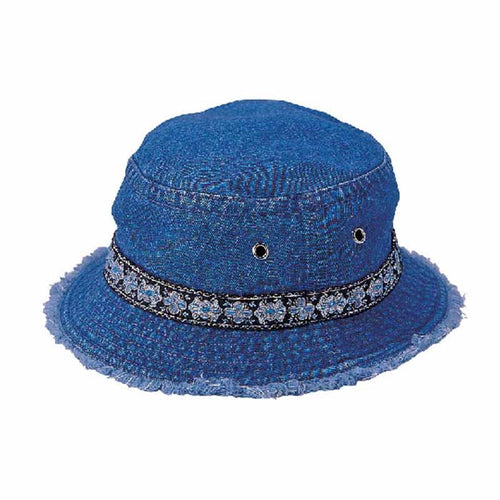 Petite Denim Bucket Hat with Metallic Band for Small Heads Bucket Hat MegaCI MC7871Y Dark Denim Small (54 cm)