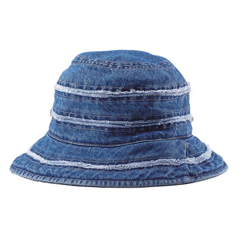 Petite Denim Cloche Hat with Frayed Stripes for Small Heads Cloche MegaCI MC7897Y Denim Small (55 cm)