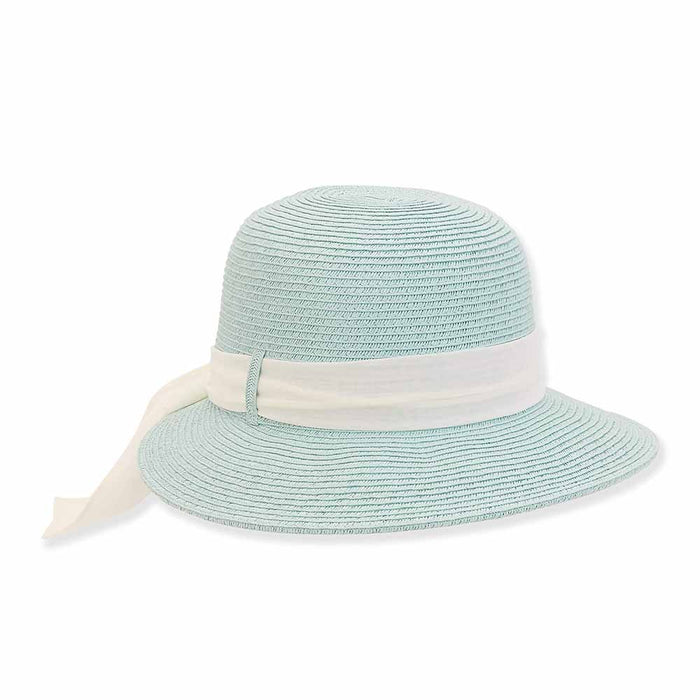 Petite Facesaver Hat with Chiffon Tie for Small Heads - Sunny Dayz Hat Wide Brim Hat Sun N Sand Hats HK390 SeaFoam Small (54 cm)