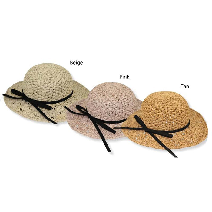 Petite Hat for Extra Small Heads - Crocheted Straw Hat Wide Brim Sun Hat Jeanne Simmons Accessories JS1066 Beige XXS (52 cm)