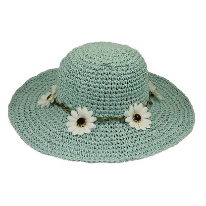 Petite Hat for Extra Small Heads - Daisy Flower Summer Hat Wide Brim Sun Hat Jeanne Simmons Accessories JS1083AQ Aqua Small (54 cm)