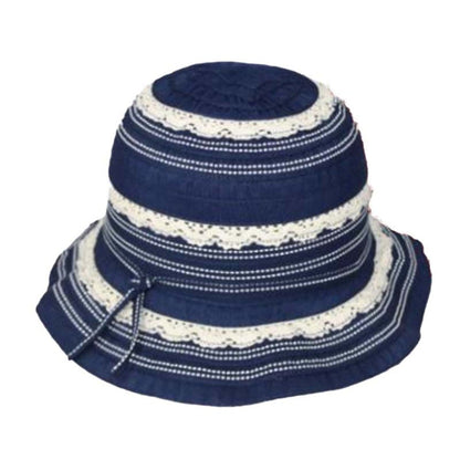 Petite Hat for Small Heads - Ribbon and Lace Cloche Hat Cloche Jeanne Simmons Accessories JS1178 Navy Small