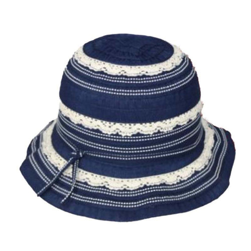 Petite Hat for Small Heads - Ribbon and Lace Cloche Hat Cloche Jeanne Simmons Accessories JS1178 Navy Small