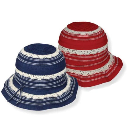 Petite Hat for Small Heads - Ribbon and Lace Cloche Hat Cloche Jeanne Simmons Accessories JS1178 Red Small