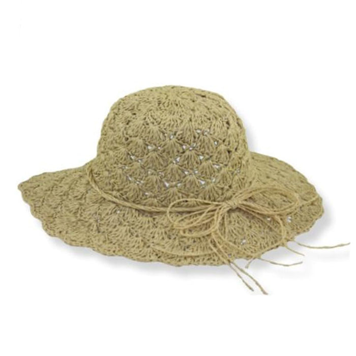 Petite Hat for Small Heads - Scalloped Brim Crocheted Hat Wide Brim Sun Hat Jeanne Simmons Accessories JS1176 Natural XS (54 cm)