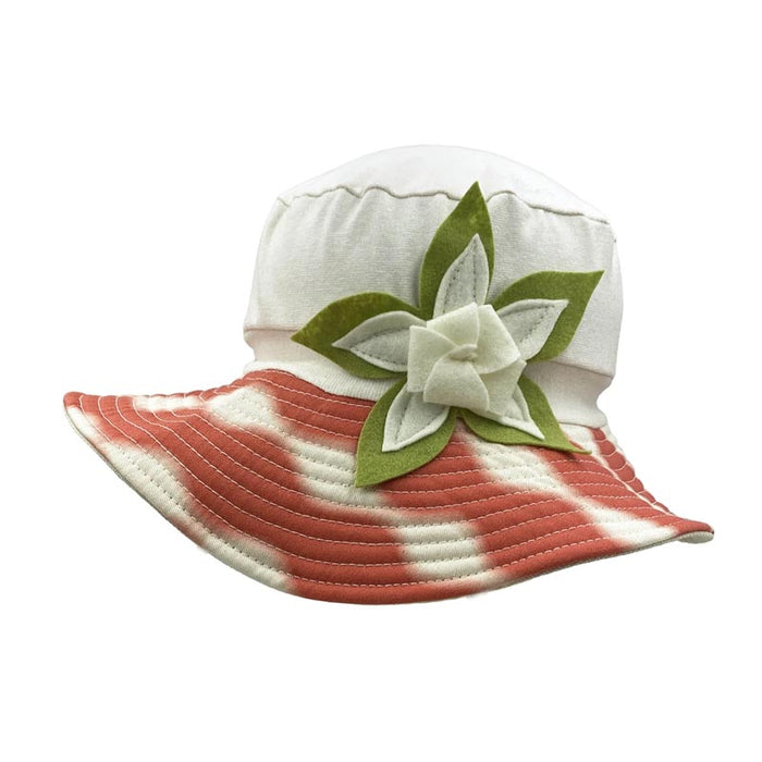 Petite Organic Cotton Stretch Fit Sun Hat with Flower - Flipside Hats Wide Brim Hat Flipside Hats HY005-001C Coral