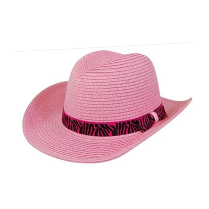 Petite Pink Cowgirl Hat with Animal Print Band Cowboy Hat Boardwalk Style Hats DA2081 Pink XS (54 cm)