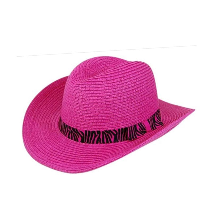 Petite Pink Cowgirl Hat with Animal Print Band Cowboy Hat Boardwalk Style Hats DA2081 Hot Pink XS (54 cm)
