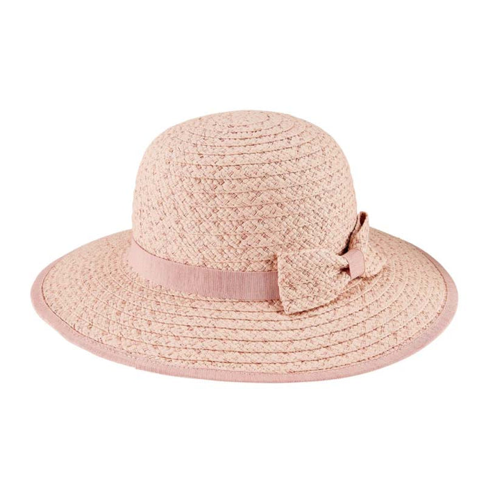 Petite Pink Wide Brim Sun Hat with Bow - San Diego Hat Wide Brim Sun Hat San Diego Hat Company PBK6595LGBSH Pink Extra-Small (52 cm)