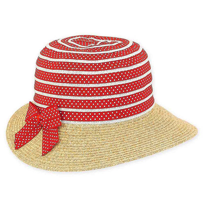 Petite Polka Dot Ribbon Sun Hat for Small Heads - Sunny Dayz™ Hats Facesaver Hat Sun N Sand Hats HK300B Red Small (54 cm)
