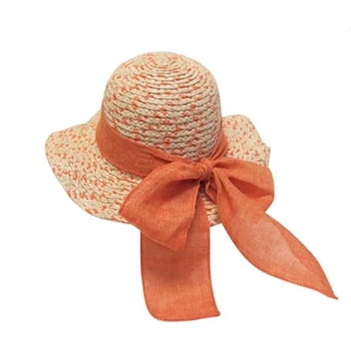 Petite Raffia Summer Hat with Large Bow - Fun Day Sun Hat Wide Brim Sun Hat Boardwalk Style Hats DA2112 Orange XS (53 cm)