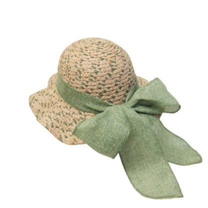 Petite Raffia Summer Hat with Large Bow - Fun Day Sun Hat Wide Brim Sun Hat Boardwalk Style Hats DA2112 Lime XS (53 cm)