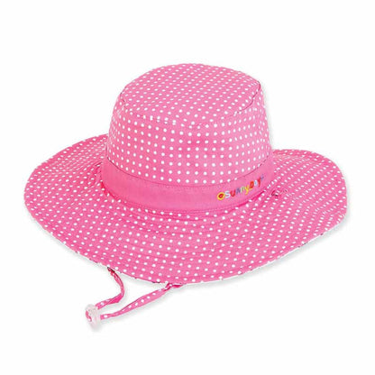 Petite Reversible Pink Flamingo Polka Dot Sun Hat - Sunny Dayz Hat Wide Brim Sun Hat Sun N Sand Hats