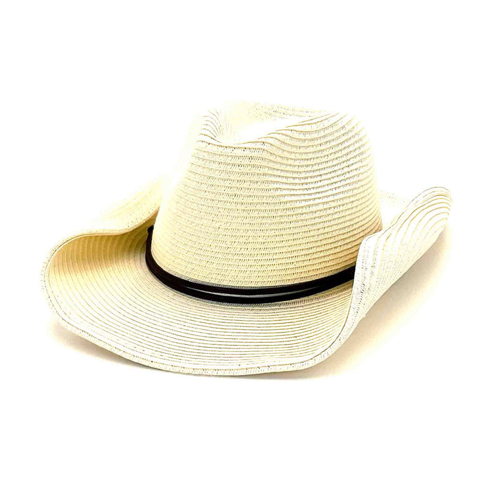 Petite Size Straw Cowboy Hat with Chin Cord - Boardwalk Style Cowboy Hat Boardwalk Style Hats DA2958-IVO Ivory Small (55 cm)