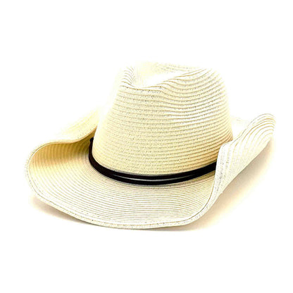 Petite Size Straw Cowboy Hat with Chin Cord - Boardwalk Style Cowboy Hat Boardwalk Style Hats DA2958-IVO Ivory Small (55 cm)