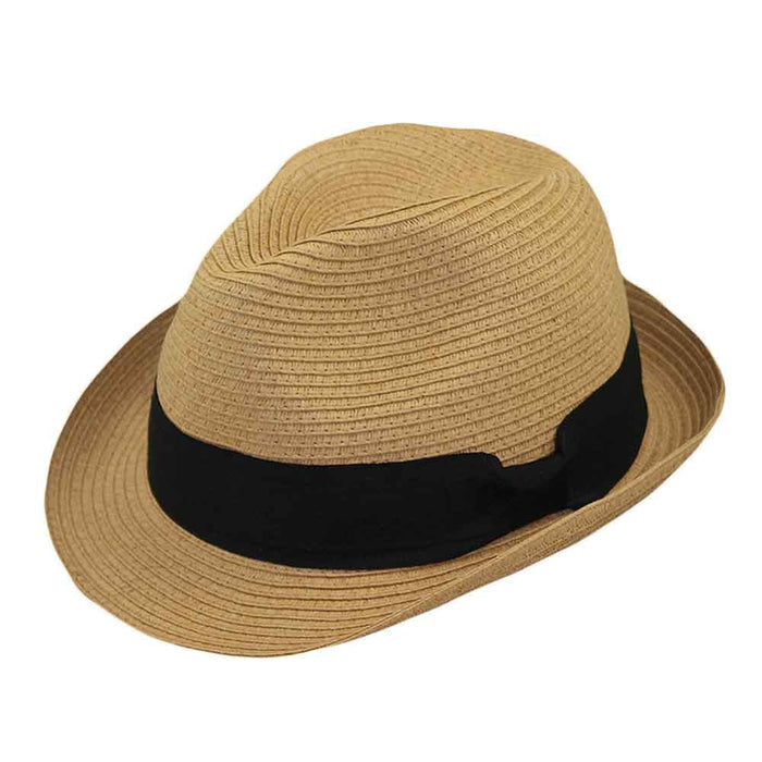 Petite Straw Fedora Hat with Black Band - Jeanne Simmons Hats Fedora Hat Jeanne Simmons Accessories JS8439BZ Bronze Small (56 cm)