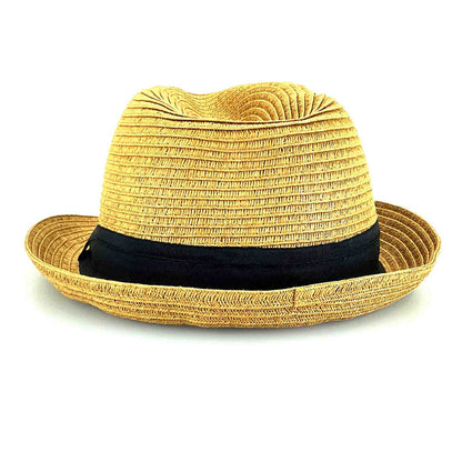Petite Straw Fedora Hat with Black Band - Jeanne Simmons Hats Fedora Hat Jeanne Simmons Accessories
