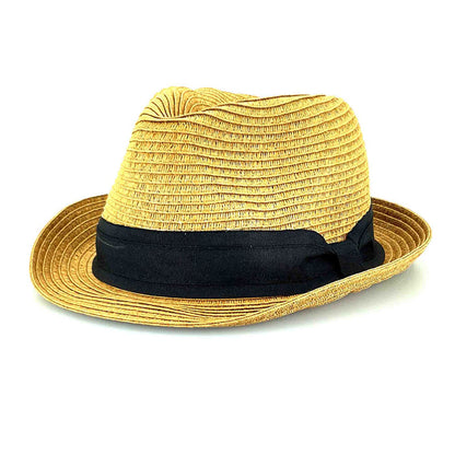Petite Straw Fedora Hat with Black Band - Jeanne Simmons Hats Fedora Hat Jeanne Simmons Accessories