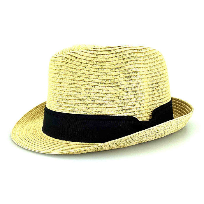 Petite Straw Fedora Hat with Black Band - Jeanne Simmons Hats Fedora Hat Jeanne Simmons Accessories