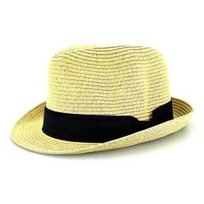 Petite Straw Fedora Hat with Black Band - Jeanne Simmons Hats Fedora Hat Jeanne Simmons Accessories