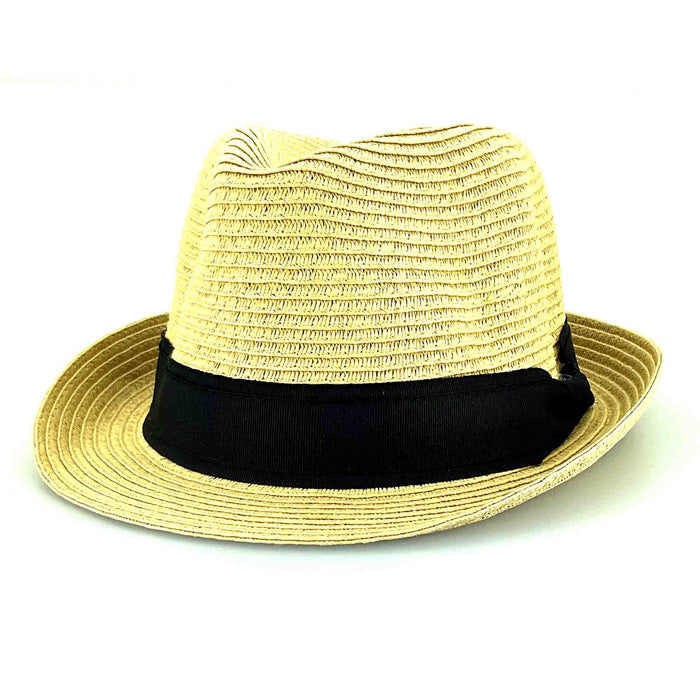 Petite Straw Fedora Hat with Black Band - Jeanne Simmons Hats Fedora Hat Jeanne Simmons Accessories