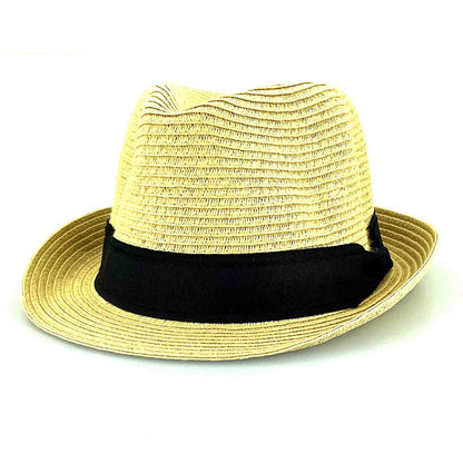 Petite Straw Fedora Hat with Black Band - Jeanne Simmons Hats Fedora Hat Jeanne Simmons Accessories