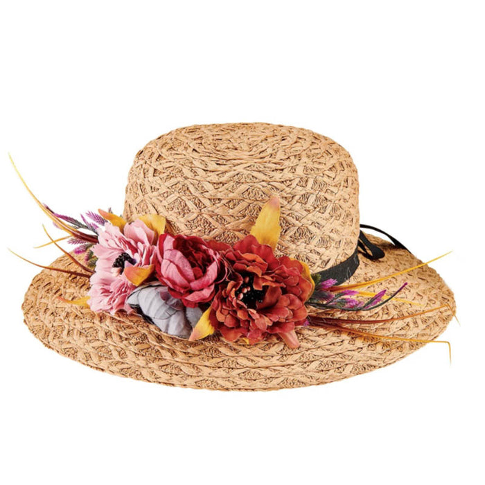 Petite Sun Hat with Floral Garland - San Diego Hat Wide Brim Sun Hat San Diego Hat Company PBK6596LGTAN Natural Small (55 cm)