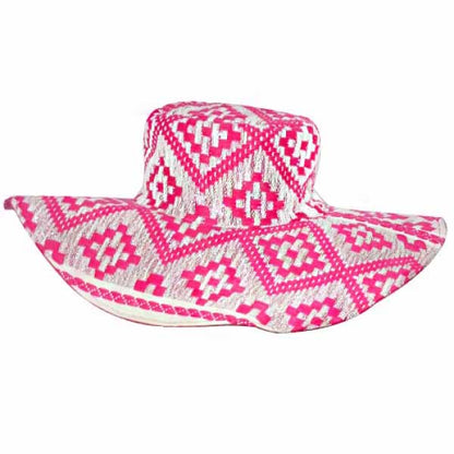 Pink Jacquard Bohemian Hat - America and Beyond Wide Brim Hat America and Beyond ABAH-028 Hot Pink OS