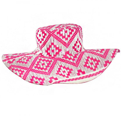 Pink Jacquard Bohemian Hat - America and Beyond Wide Brim Hat America and Beyond