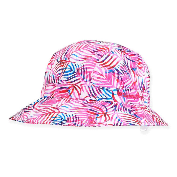 Pink Leaves Print Petite Summer Hat - Sunny Dayz Facesaver Hat Sun N Sand Hats HK433 Pink M/L Jr. (55 cm)