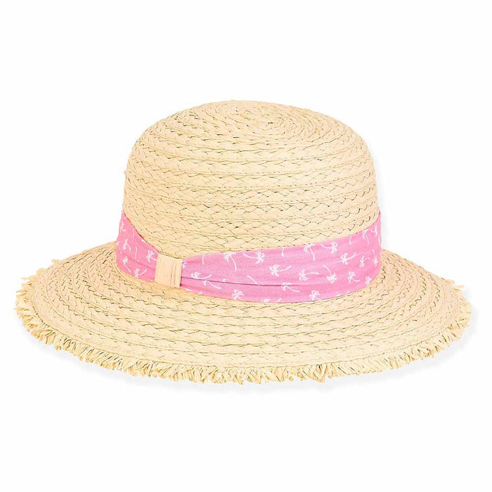 Pink Palm Straw Boater Hat for Petite Heads - Sunny Dayz™ Wide Brim Hat Sun N Sand Hats HK445 Natural Small (54 cm)