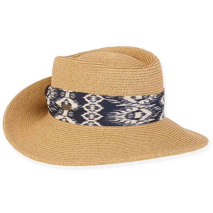 Pinned Up Back Gambler Style Sun Hat - Sun 'N' Sand Hats Facesaver Hat Sun N Sand Hats HH2846B Tan Medium (57 cm)