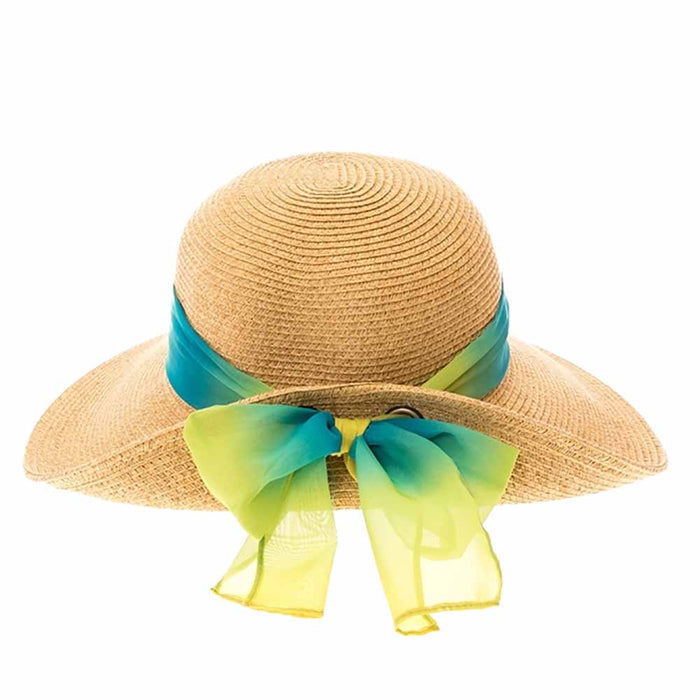 Pinned Up Back Sun Hat with Tie Dye Chiffon Scarf - Boardwalk Style Facesaver Hat Boardwalk Style Hats DA1885-BL Blue OS (58 cm)
