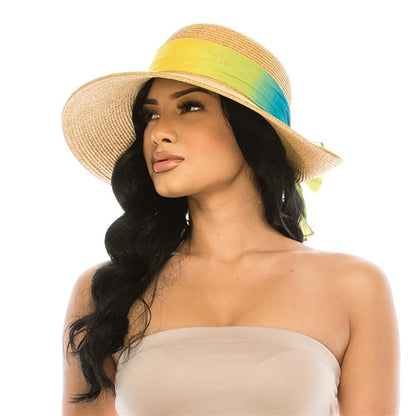 Pinned Up Back Sun Hat with Tie Dye Chiffon Scarf - Boardwalk Style Facesaver Hat Boardwalk Style Hats