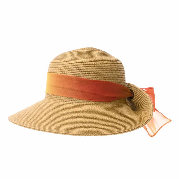 Pinned Up Back Sun Hat with Tie Dye Chiffon Scarf - Boardwalk Style Facesaver Hat Boardwalk Style Hats DA1885-FC Fuchsia OS (58 cm)