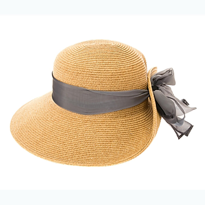 Pinned Up Back Sun Hat with Tie Dye Chiffon Scarf - Boardwalk Style Facesaver Hat Boardwalk Style Hats DA1885-GY Grey OS (58 cm)