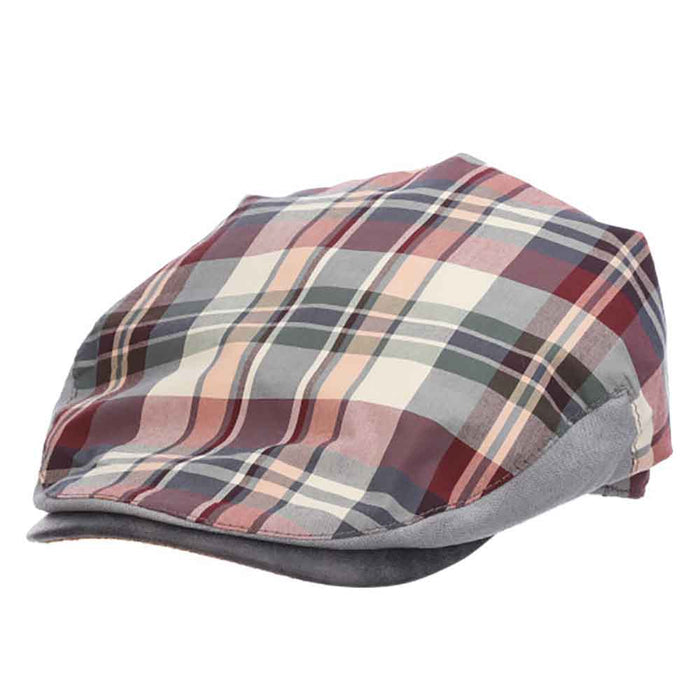 Plaid Cotton Flat Cap with Faux Leather Peak - Stacy Adams Hats Flat Cap Stacy Adams Hats SA675BLS Blue S/M