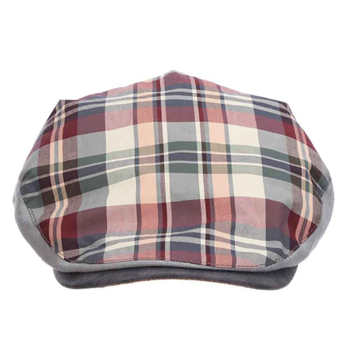 Plaid Cotton Flat Cap with Faux Leather Peak - Stacy Adams Hats Flat Cap Stacy Adams Hats SA675BLL Blue L/XL
