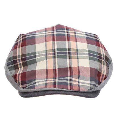 Plaid Cotton Flat Cap with Faux Leather Peak - Stacy Adams Hats Flat Cap Stacy Adams Hats SA675BLL Blue L/XL