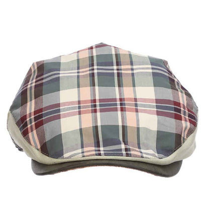 Plaid Cotton Flat Cap with Faux Leather Peak - Stacy Adams Hats Flat Cap Stacy Adams Hats SA675GNS Green S/M