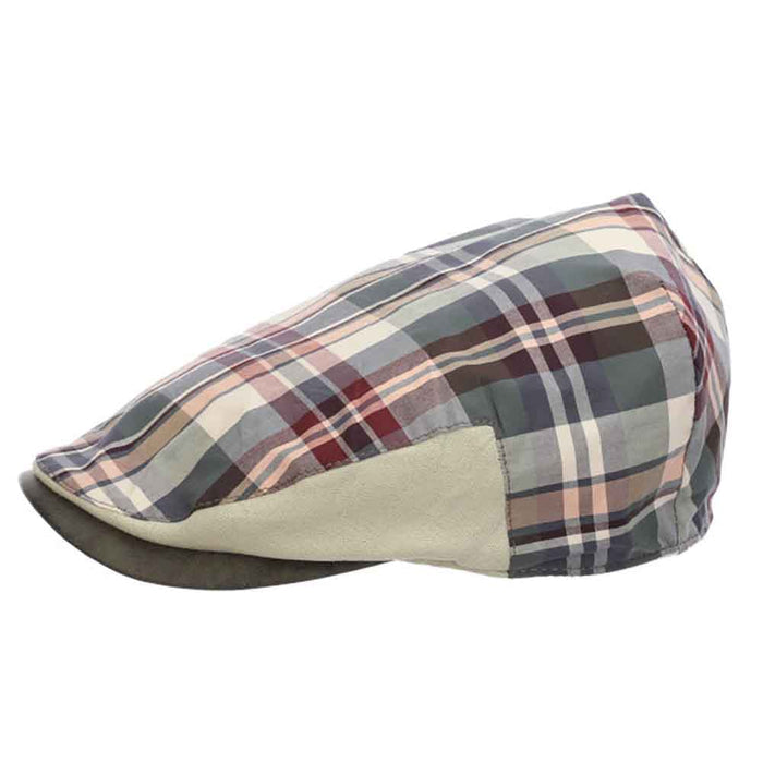 Plaid Cotton Flat Cap with Faux Leather Peak - Stacy Adams Hats Flat Cap Stacy Adams Hats SA675GNL Green L/XL