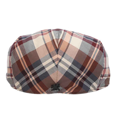 Plaid Cotton Flat Cap with Faux Leather Peak - Stacy Adams Hats Flat Cap Stacy Adams Hats