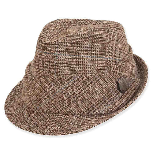 Plaid Fedora with Button Accent for Fall - Adora Hats® Fedora Hat Adora Hats AD1200A Camel S/M (56-57 cm)
