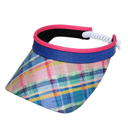 Plaid Sorbet Golf Sun Visor with Coil Lace - GloveIt® Golf Hats Visor Cap GloveIt V283 Blue
