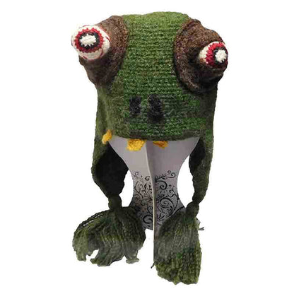 Popping Eyeballs Green Monster Knit Trapper Hat - Peruvian Trading Co Trapper Hat Peruvian Trading Co EYEBALL Green